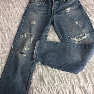 Agolde Women's Distressed Straight Leg Jeans - Light Blue